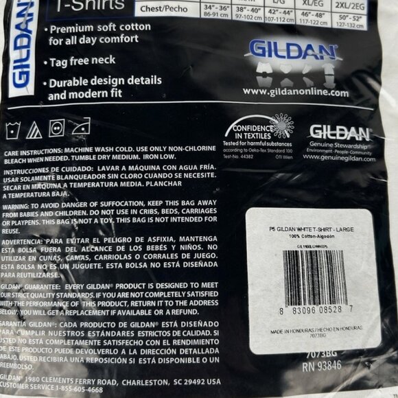 NEW Gildan 5 Pack T Shirts Mens L White Crew Neck Tag Free Premium Cotton - Picture 3 of 3
